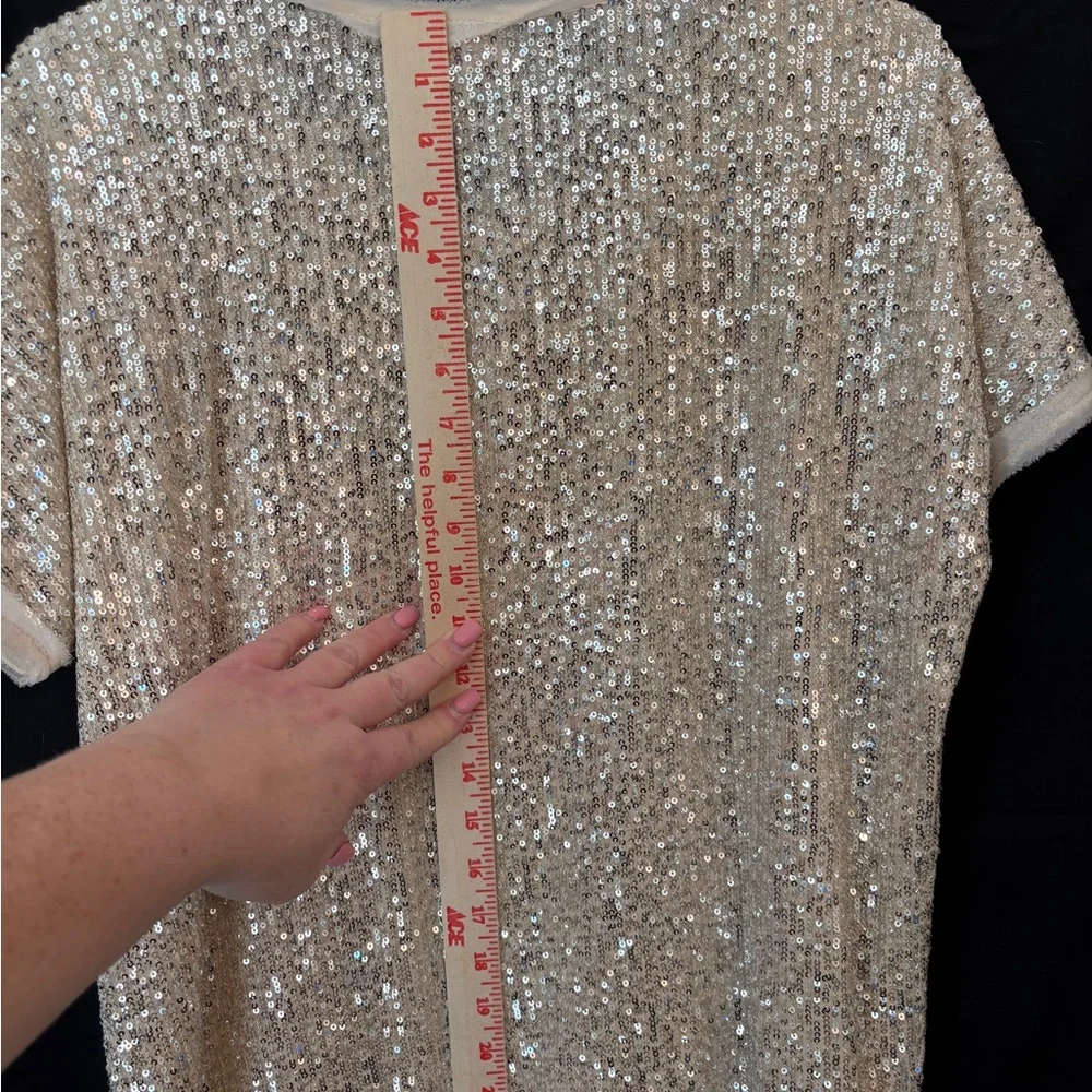 Entre Cream Sequined Short Sleeve Top Women’s Medium Style #T12850 Evening Party - Picture 8 of 8
